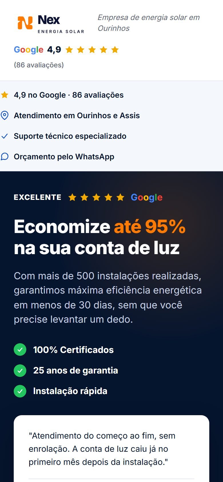 O mesmo site no celular